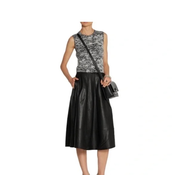 Tibi Leather Full Pleated Zip A-line Black Cocktail Skirt - Picture 2 of 15
